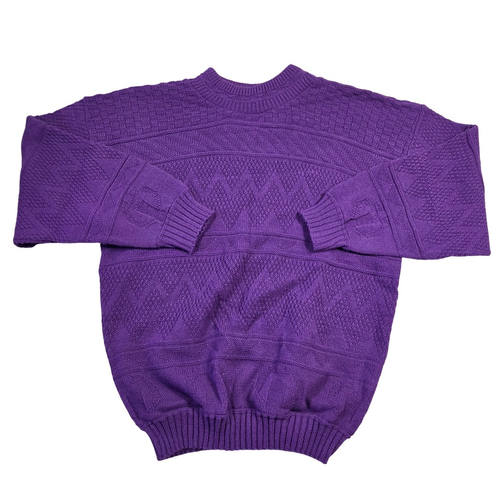 Vintage Adele Knitwear Men Purple Textured Mock Neck Sweater Made USA Retro Punk